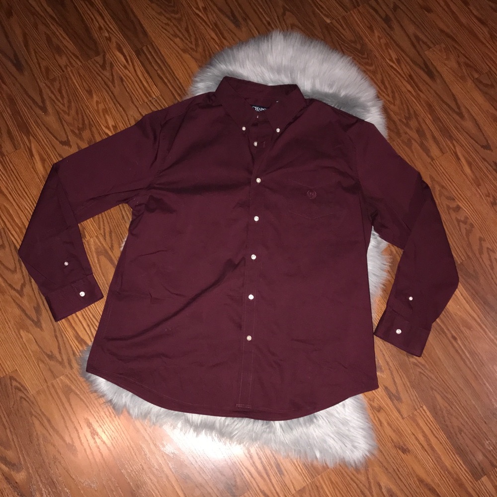 Chaps Maroon Easy Care Mens Button Down